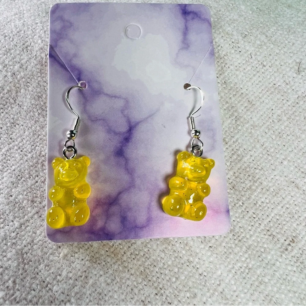 Cute Handmade Gummy Bear Earrings Gift Colourful Kawaii‎ Sweets Yellow